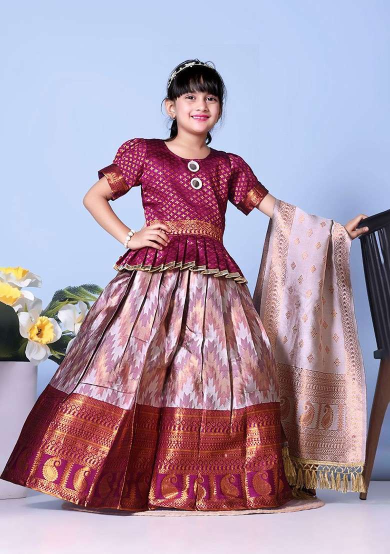 Maroon Embroidered Blended Lehenga Choli For Girls - Indya