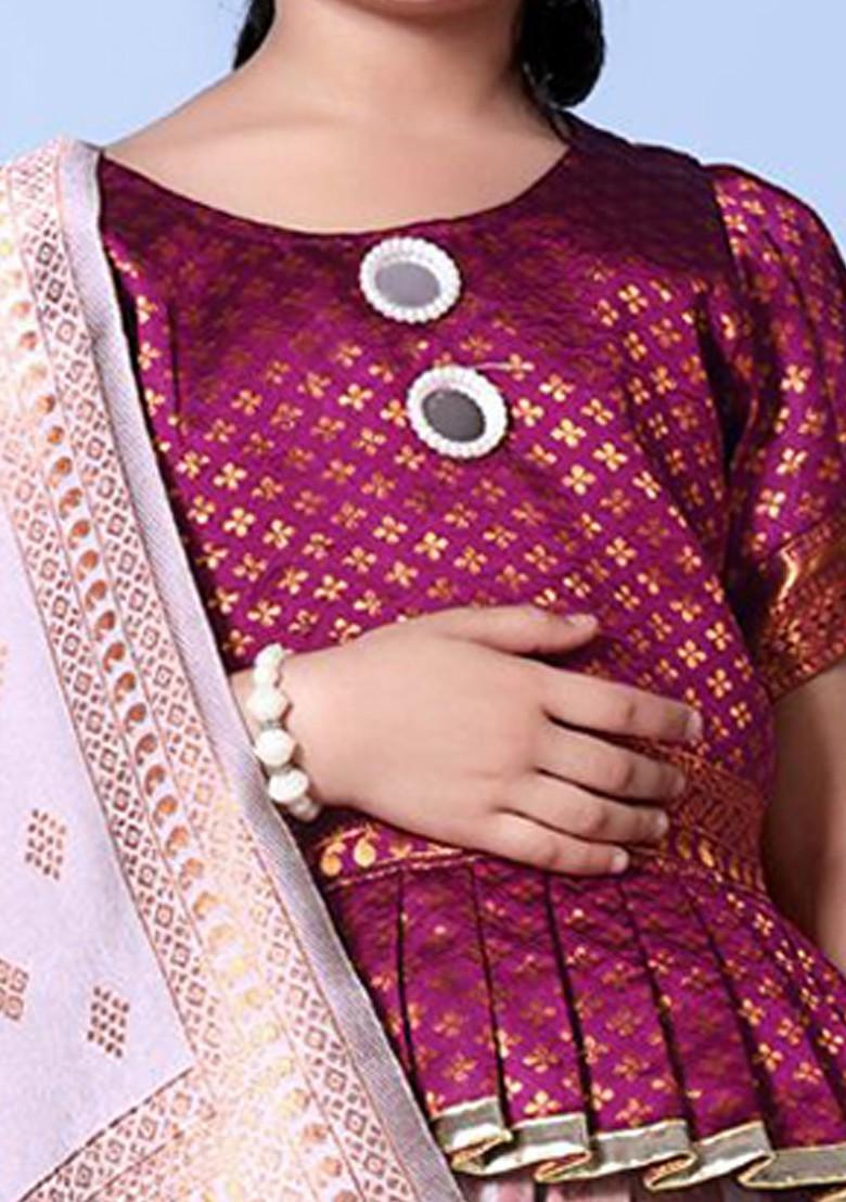 Maroon Embroidered Blended Lehenga Choli For Girls - Indya