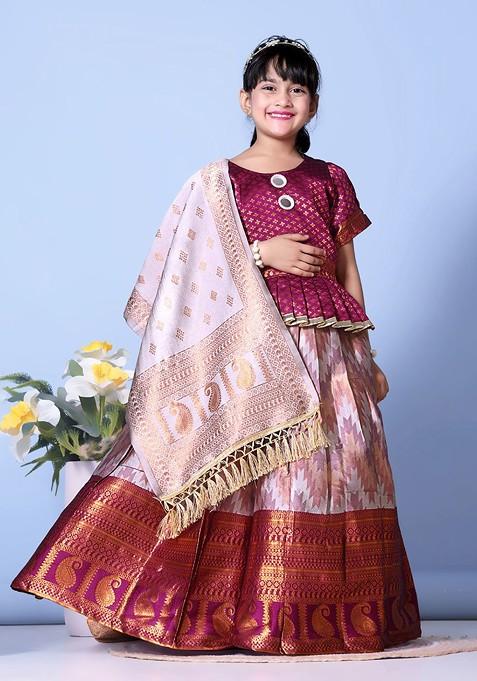 Maroon Embroidered Blended Lehenga Choli For Girls — view on Indya