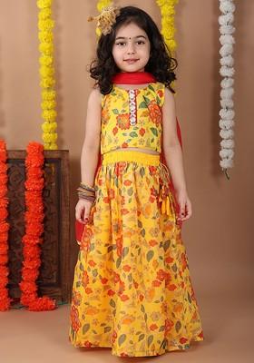 Yellow Embellished Blended Lehenga Choli For Girls