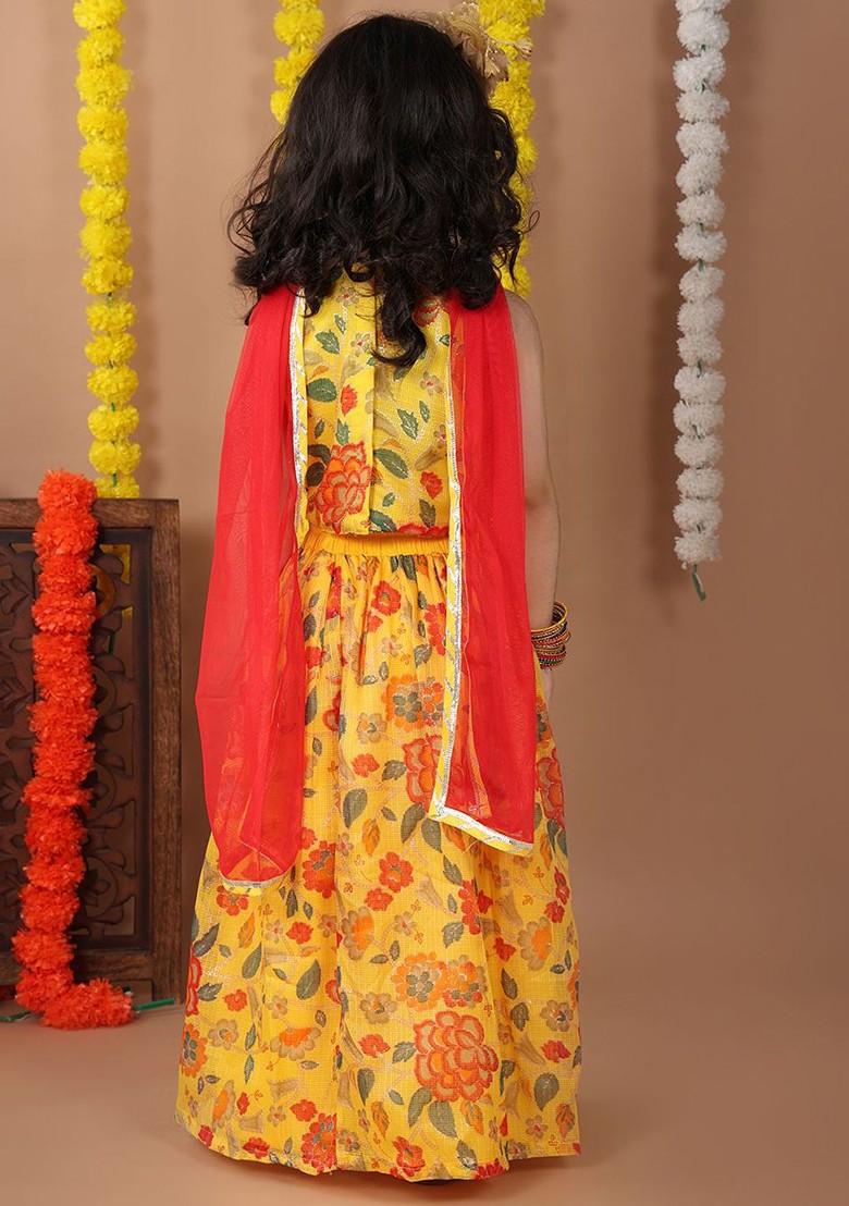 Yellow Embellished Blended Lehenga Choli For Girls - Indya