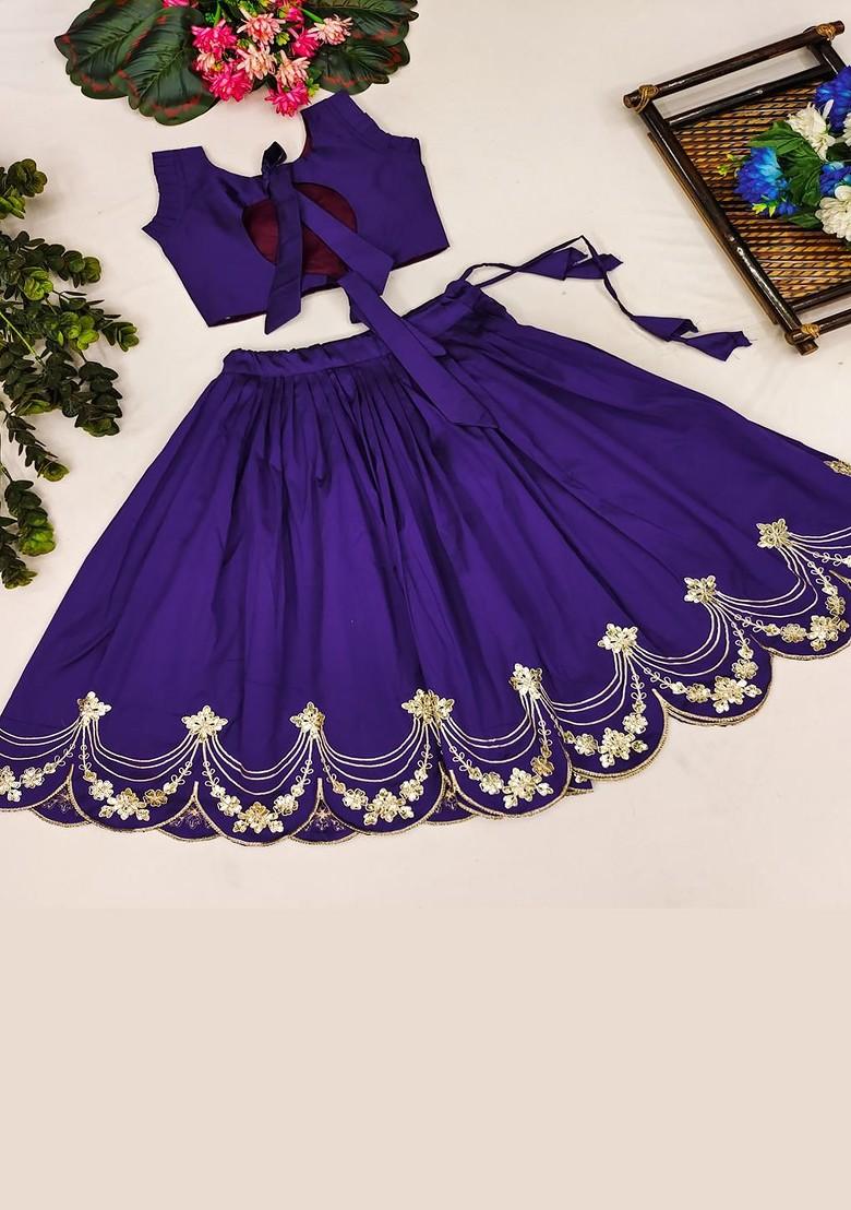 Blue Embroidered Silk Lehenga Choli For Girls - Indya