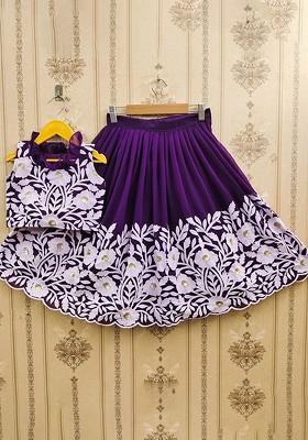 Lavender Embroidered Silk Lehenga Choli For Girls