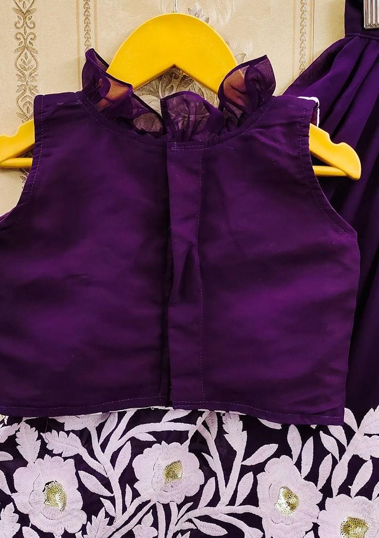 Lavender Embroidered Silk Lehenga Choli For Girls - Indya