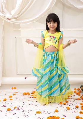 Yellow Embroidered Blended Lehenga Choli For Girls