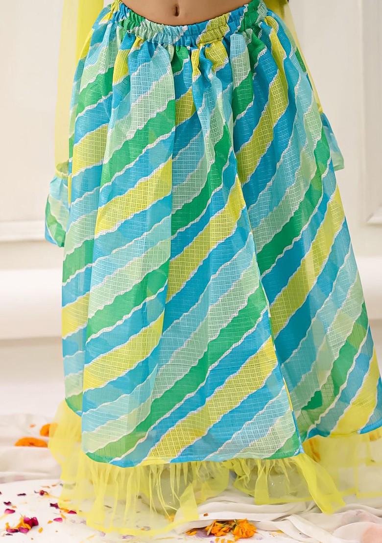 Yellow Embroidered Blended Lehenga Choli For Girls - Indya