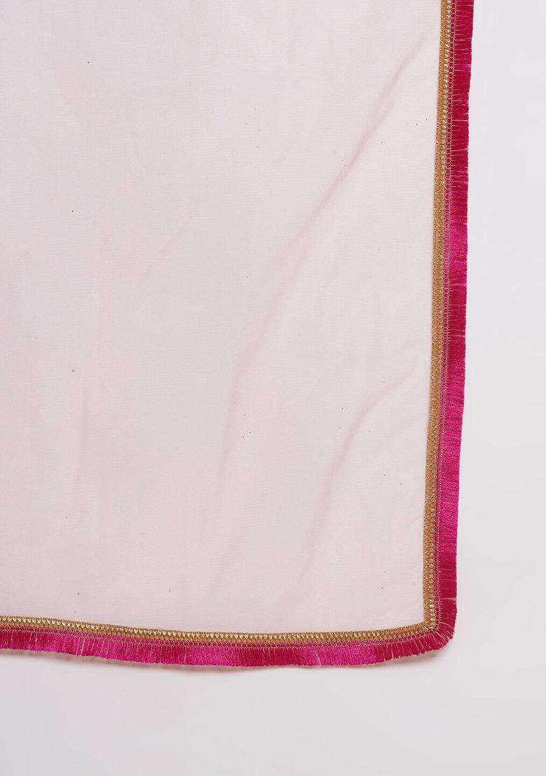 Peach Printed Cotton Lehenga Set For Girls - Indya