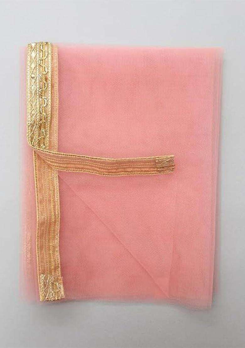Peach Solid Silk Lehenga Set For Girls - Indya