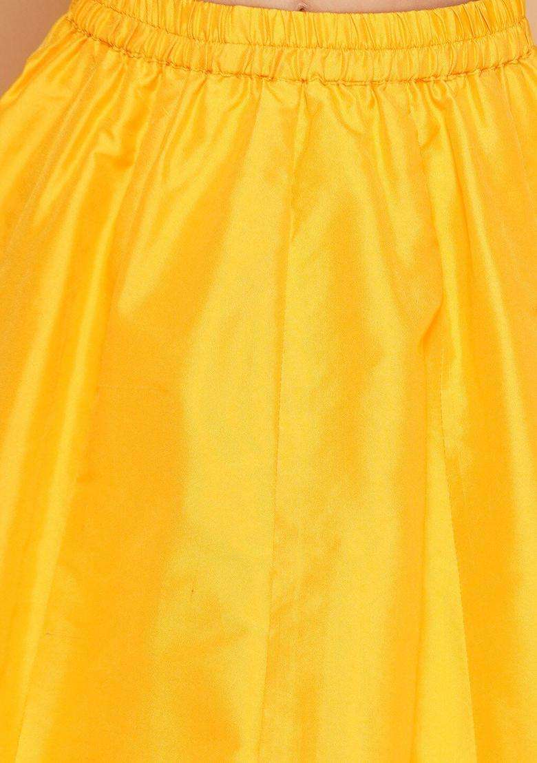 Yellow Printed Silk Lehenga Set For Girls - Indya