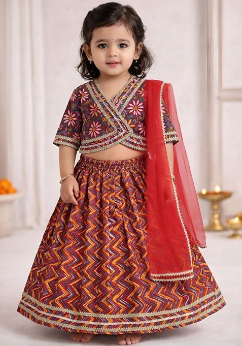 Multi Printed Cotton Lehenga Set For Girls — view on Indya