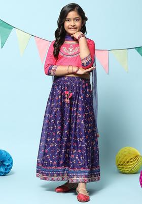 Pink Embellished Polyester Lehenga Set For Girls