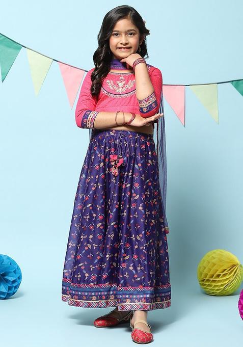 Pink Embellished Polyester Lehenga Set For Girls — view on Indya