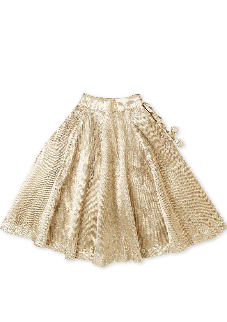 Gold Solid Silk Lehenga Set For Girls - Indya