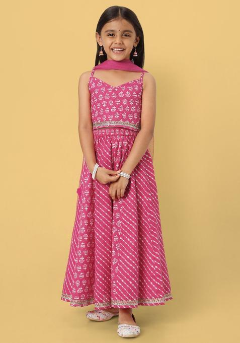 Pink Printed Cotton Lehenga Set For Girls — view on Indya