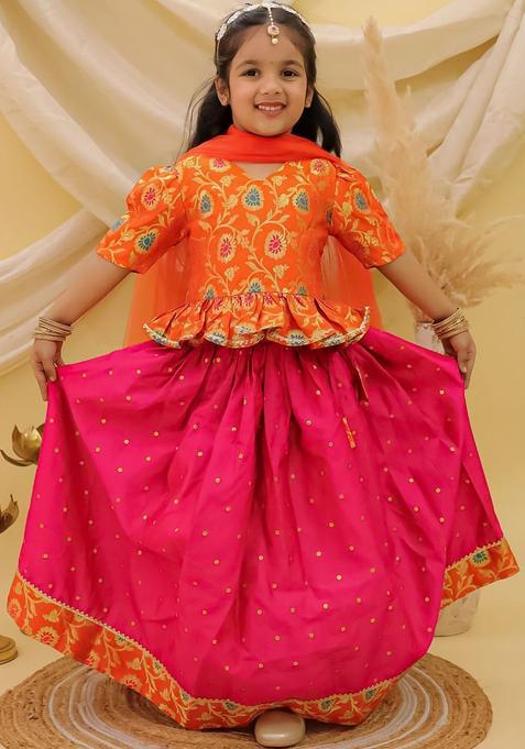 Multi Embroidered Polyester Lehenga Set For Girls — view on Indya