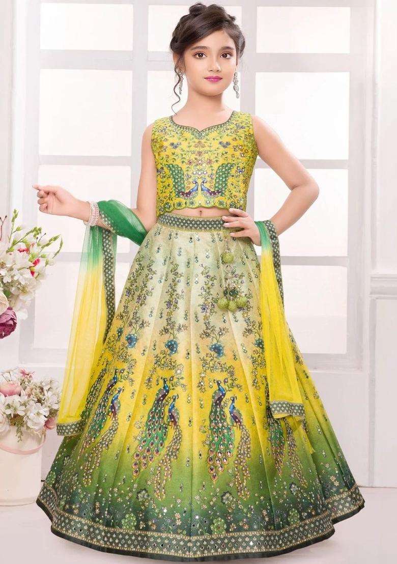 Multi Printed Georgette Lehenga Set For Girls - Indya