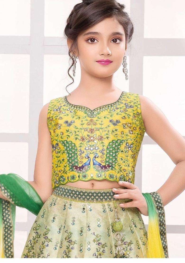 Multi Printed Georgette Lehenga Set For Girls - Indya