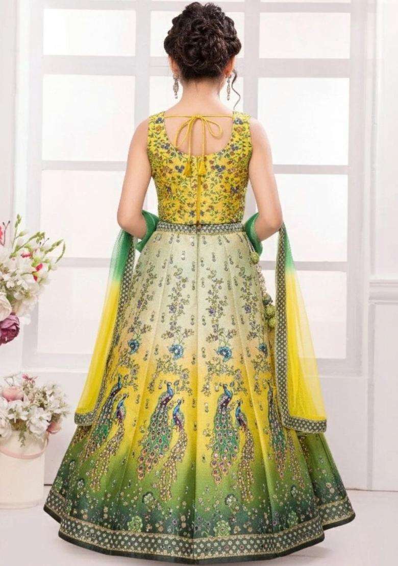 Multi Printed Georgette Lehenga Set For Girls - Indya