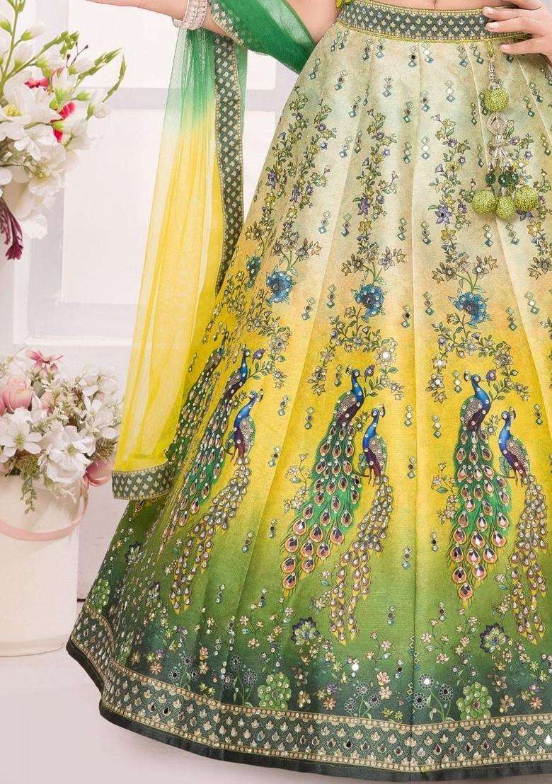 Multi Embroidered Silk Lehenga Set For Girls - Indya