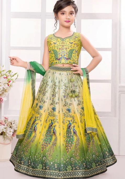 Multi Embroidered Silk Lehenga Set For Girls — view on Indya