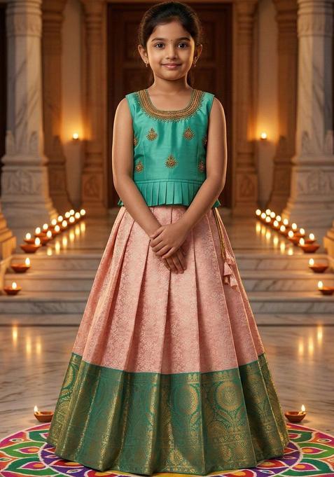 Multi Embellished Silk Lehenga Set For Girls — view on Indya
