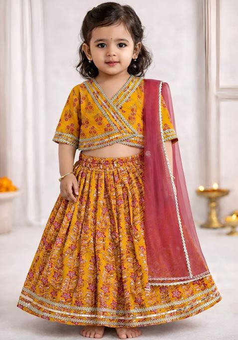 Yellow Printed Cotton Lehenga Set For Girls — view on Indya