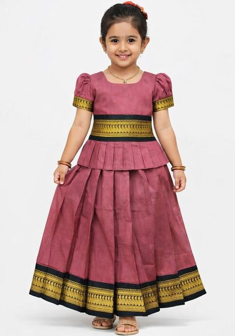 Pink Solid Cotton Lehenga Set For Girls — view on Indya