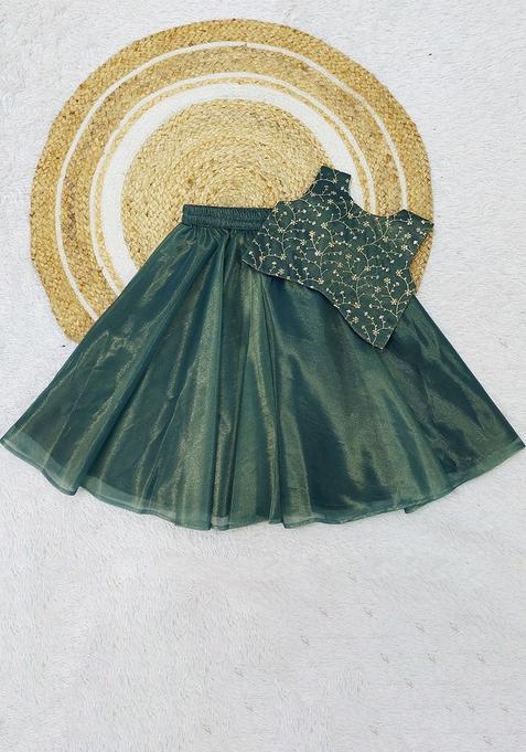 Green Woven Design Cotton Lehenga Set For Girls — view on Indya
