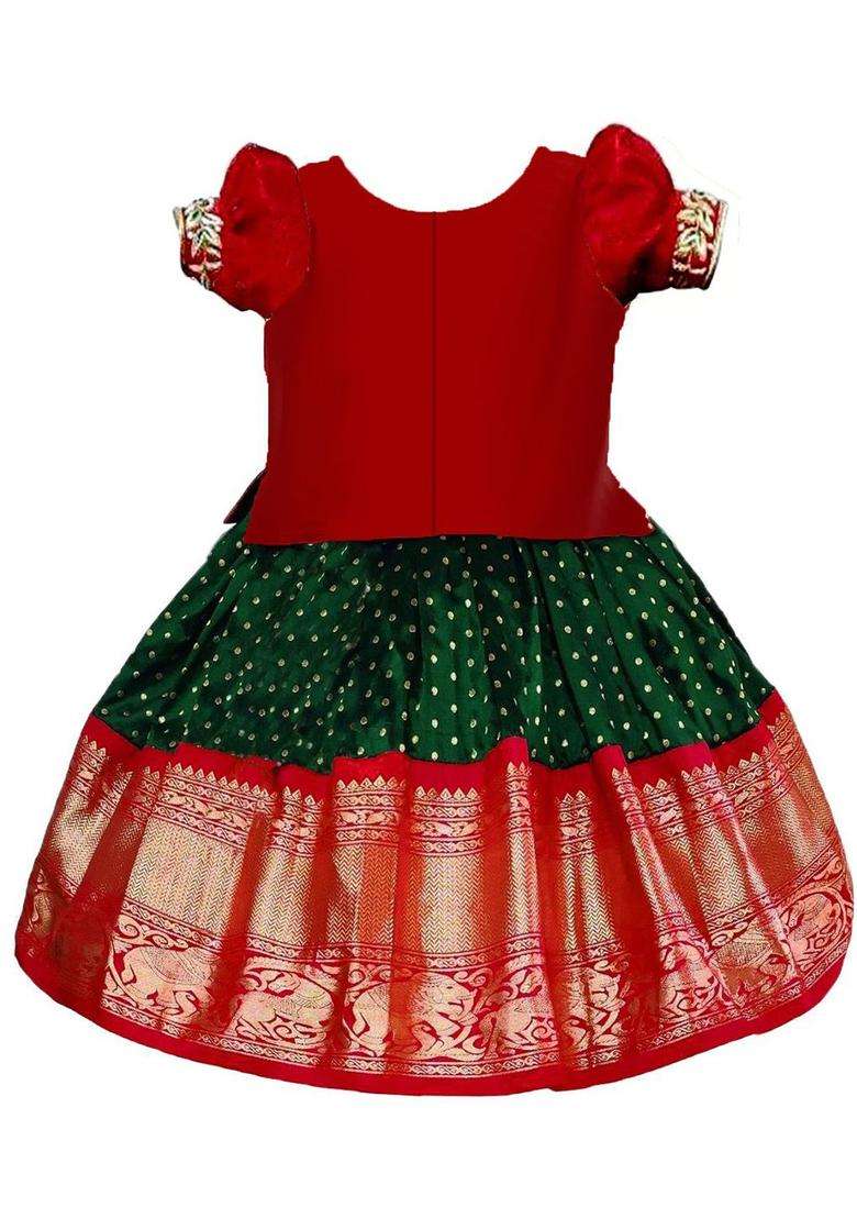 Red Embroidered Polyester Lehenga Set For Girls - Indya