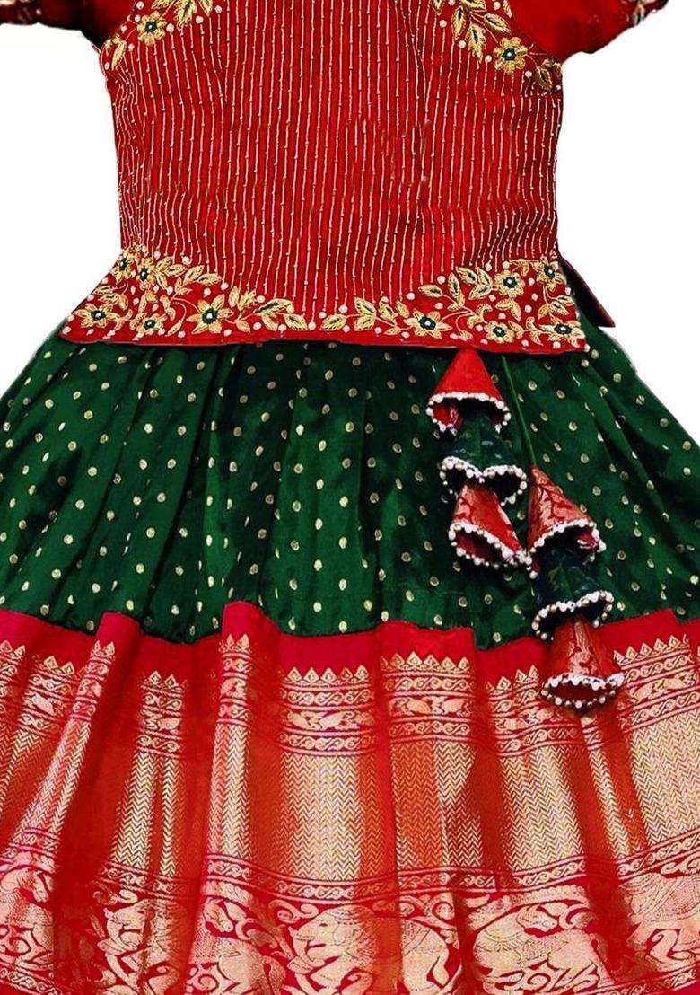Red Embroidered Polyester Lehenga Set For Girls - Indya