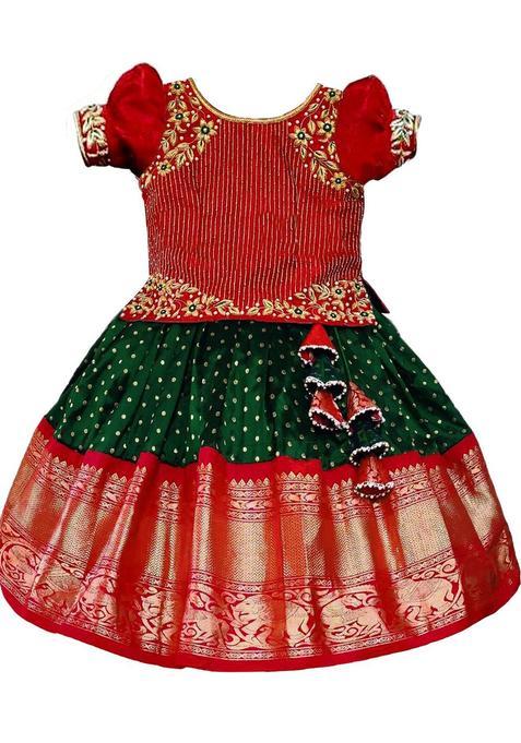 Red Embroidered Polyester Lehenga Set For Girls — view on Indya