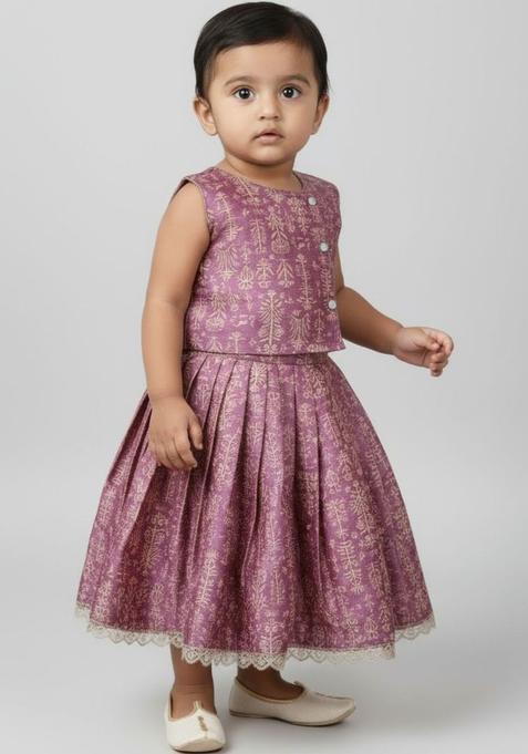 Purple Printed Cotton Lehenga Set For Girls — view on Indya