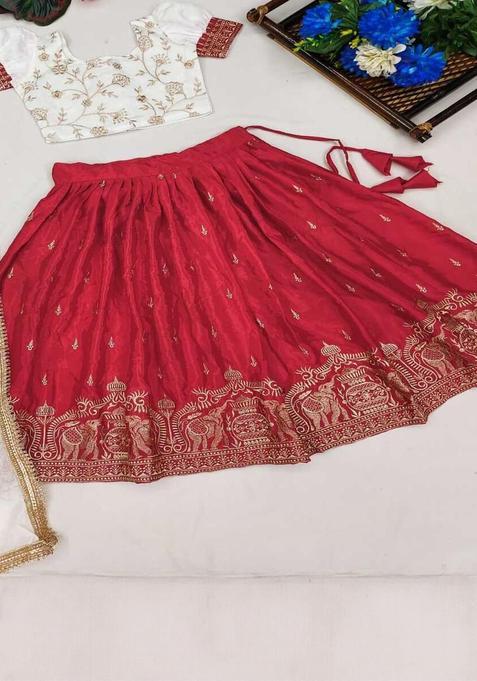 White Embellished Silk Lehenga Set For Girls — view on Indya