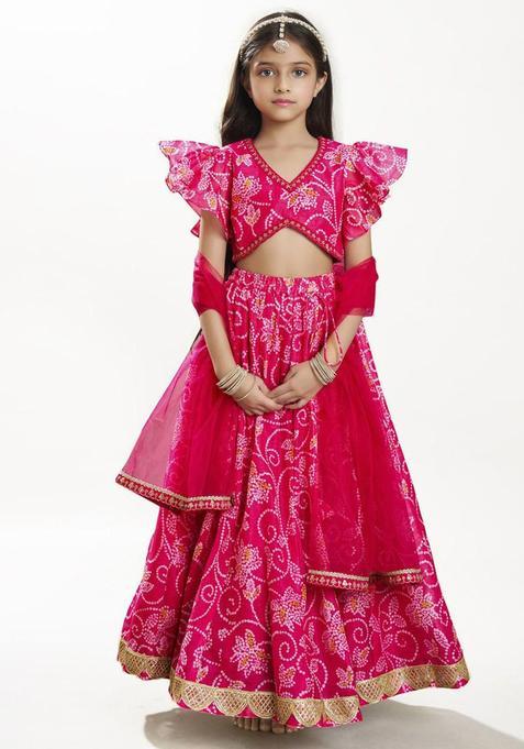 Pink Woven Design Silk Lehenga Set For Girls — view on Indya