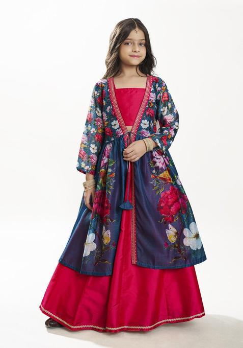 Pink Embroidered Silk Lehenga Set For Girls — view on Indya
