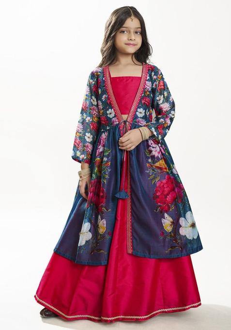 Pink Embroidered Silk Lehenga Set For Girls — view on Indya