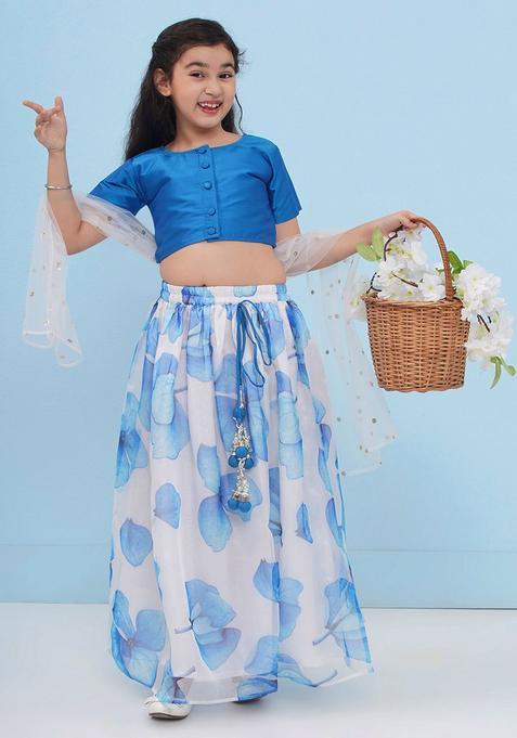 White Printed Organza Lehenga Set For Girls — view on Indya