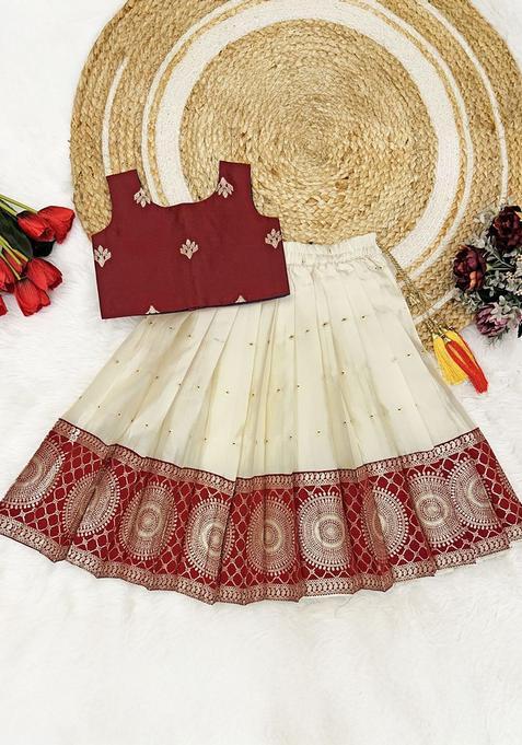 Maroon Embroidered Cotton Lehenga Set For Girls — view on Indya