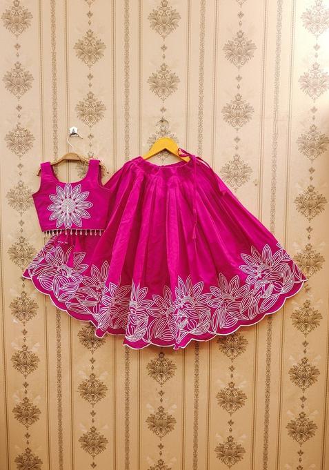 Pink Embroidered Silk Lehenga Set For Girls — view on Indya