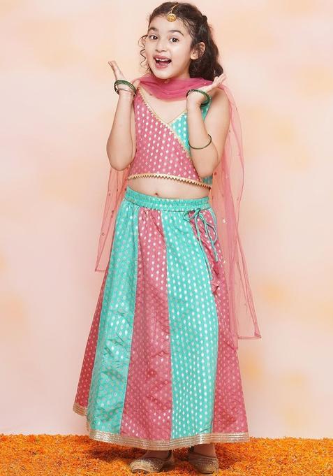 Multi Embellished Silk Lehenga Set For Girls — view on Indya
