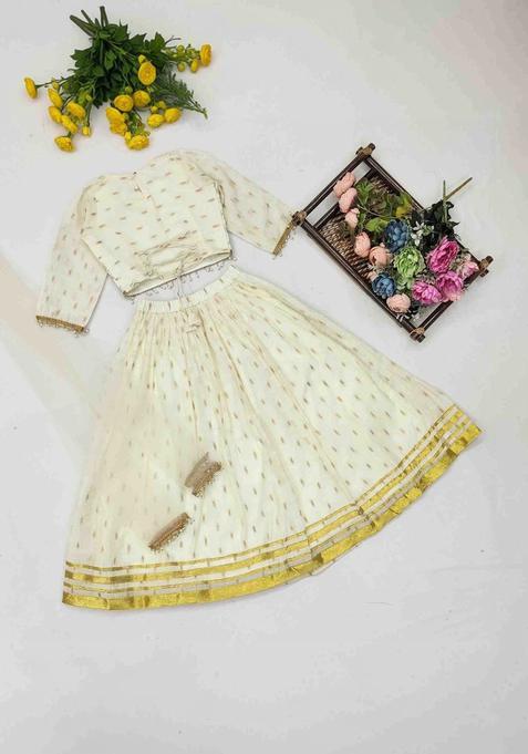 White Embellished Net Lehenga Set For Girls — view on Indya