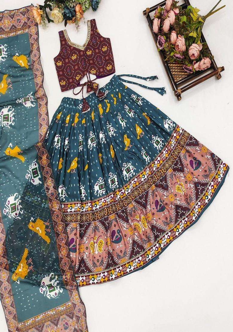 Multi Embroidered Cotton Lehenga Set For Girls - Indya