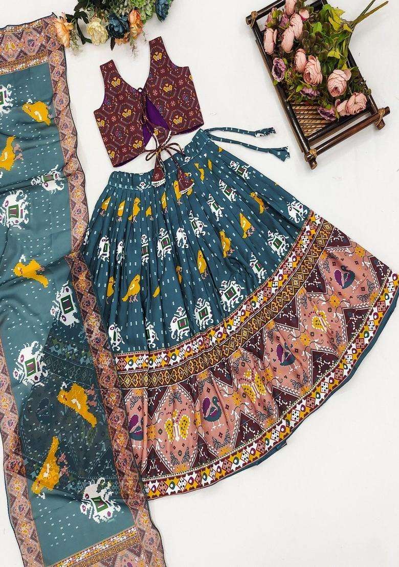 Multi Embroidered Cotton Lehenga Set For Girls - Indya