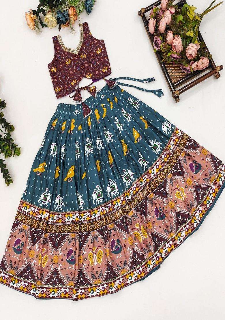 Multi Embroidered Cotton Lehenga Set For Girls - Indya