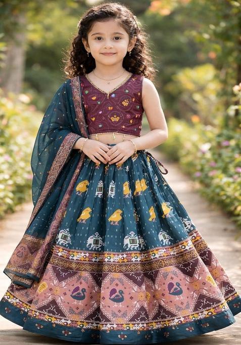 Multi Embroidered Cotton Lehenga Set For Girls — view on Indya