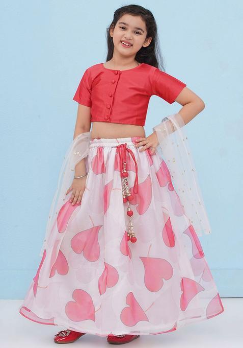 Red Solid Organza Lehenga Set For Girls — view on Indya