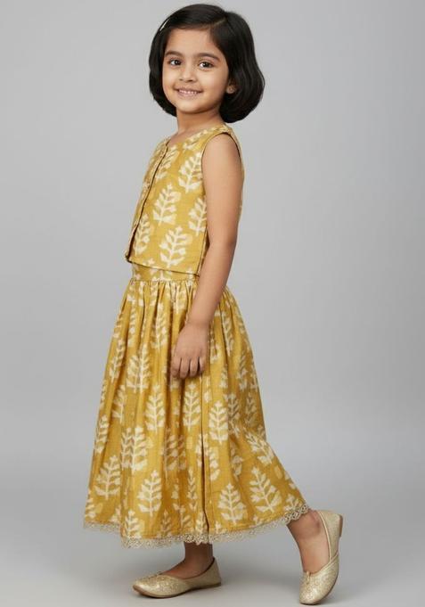 Yellow Printed Cotton Lehenga Set For Girls — view on Indya