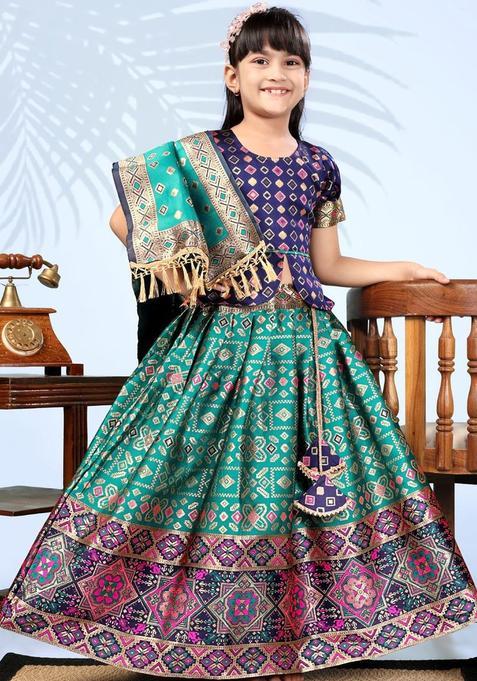 Multi Woven Design Silk Lehenga Set For Girls — view on Indya