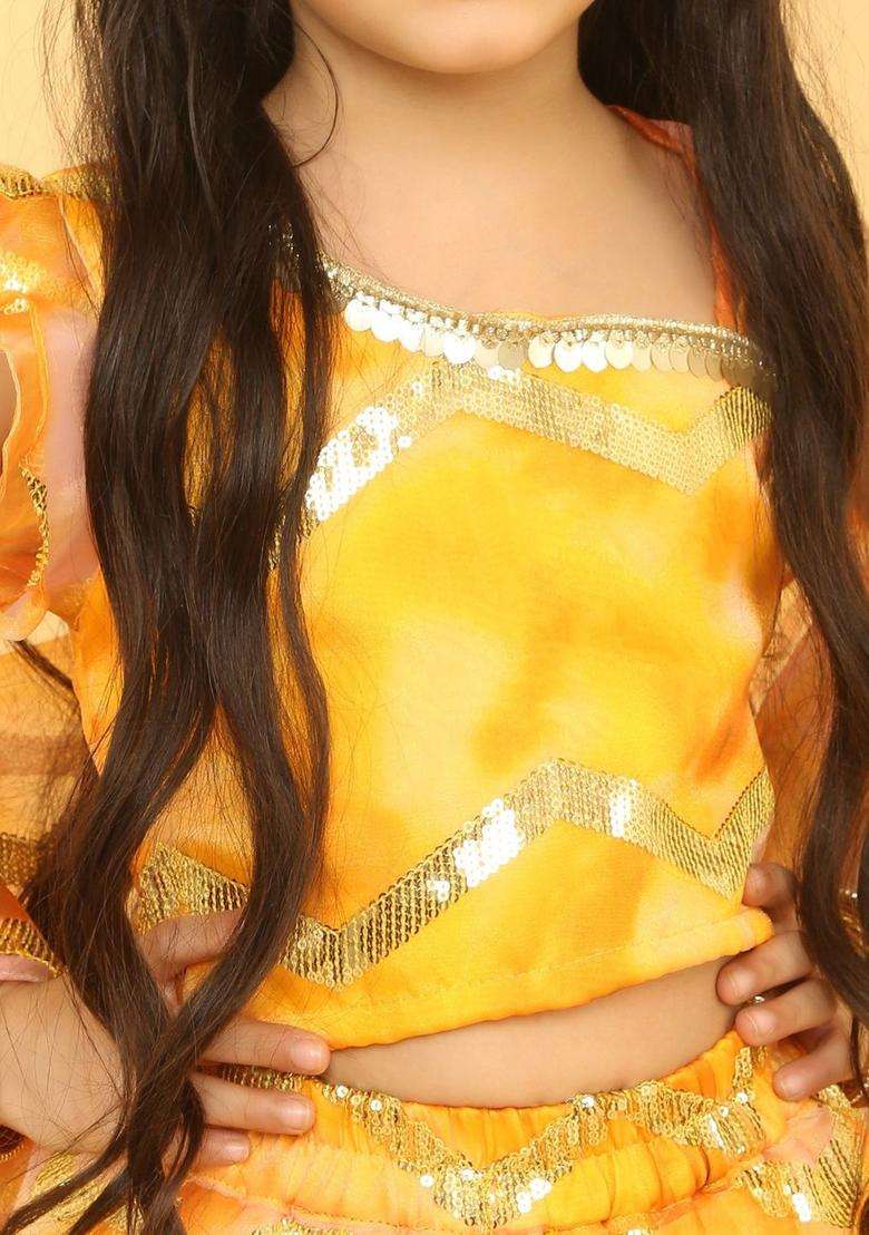 Yellow Embellished Organza Lehenga Set For Girls - Indya