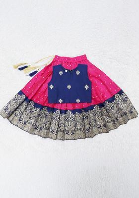 Blue Woven Design Cotton Lehenga Set For Girls